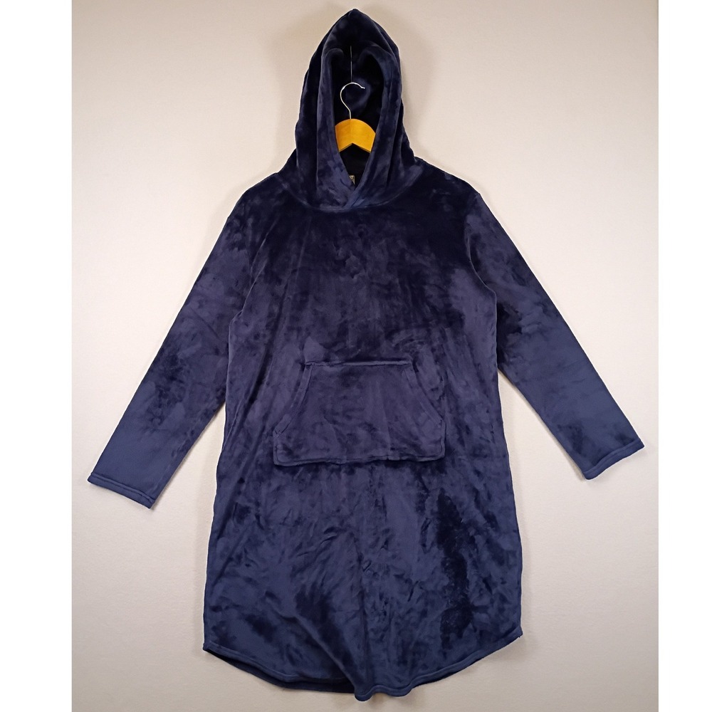 Cozycore 32 Degrees Heat Womens S/M Navy Blue Plush Fleece Hoodie Dress Pocket